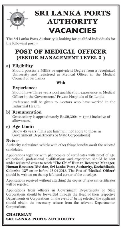 Medical Officer - Sri Lanka Ports Authority